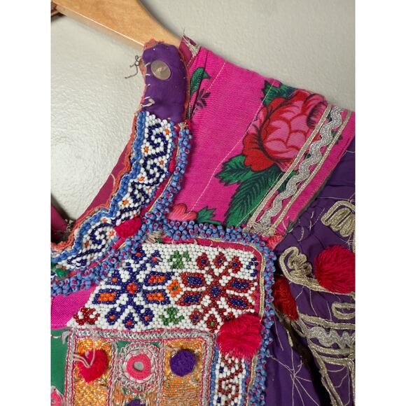 Vintage Handmade Beaded Embroidered Afghan Tribal Kuchi Dress - Picture 10 of 12
